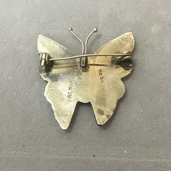 Vintage Alpaca Mexico Sterling Butterfly Brooch With Abalone Inlay - Picture 3 of 3